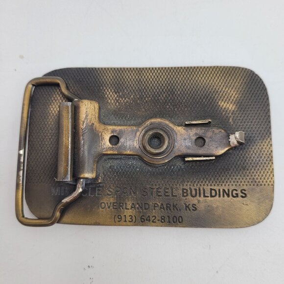 Vintage Farmboss Brass Belt Buckle Miracle Span Steel Buildings Overland Prk, KS - Picture 4 of 9